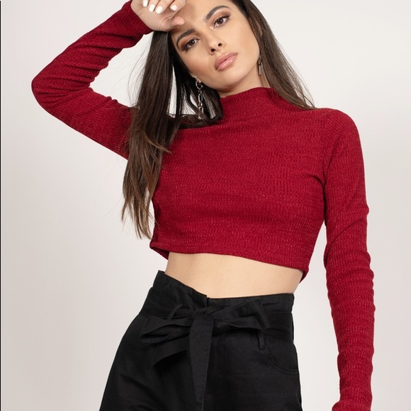 Tobi Tops - Tobi Wine Cropped Turtleneck